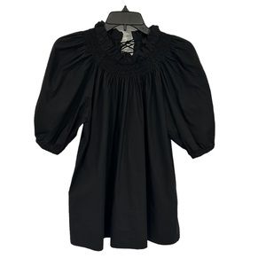 J Crew Black Smocked Neck Lace Up Puff Sleeve Top Size XS EUC